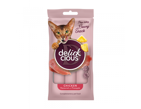 Додатковий корм для котів DELICKCIOUS, кремові ласощі, курка з додаванням ананасу, 4х15 г