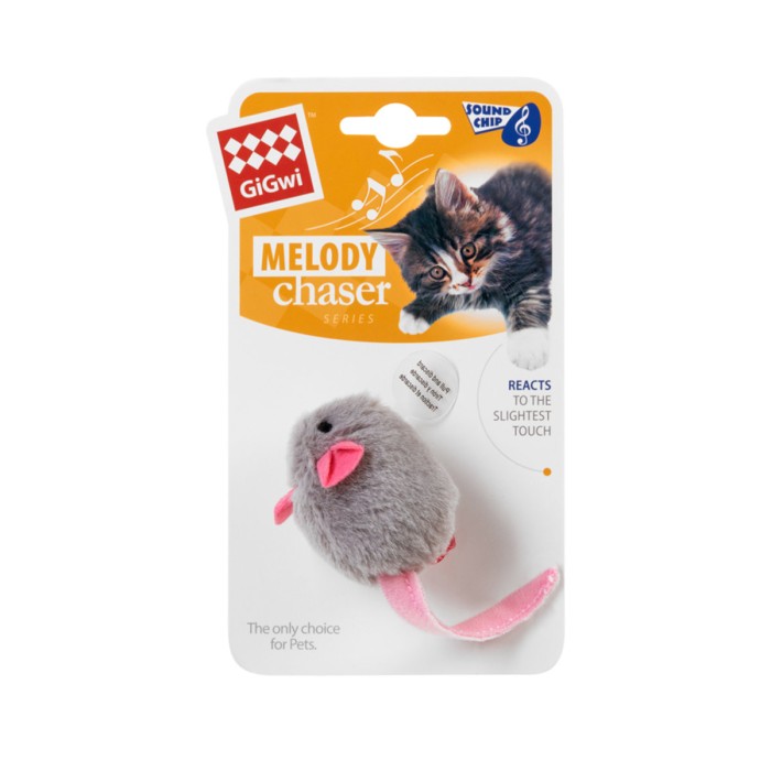 Игрушка для кошек Мышка с электронным чипом GiGwi Melody chaser, искусственный мех, 6 см
