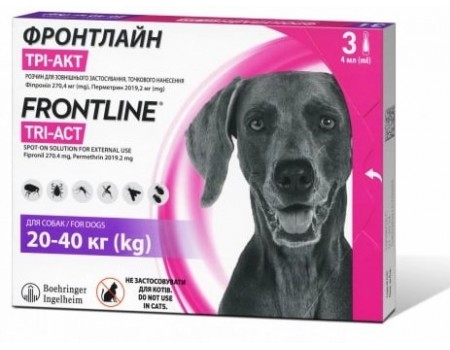 Frontline Tri-Act Капли на холку от блох, клещей и комаров для собак от 20 до 40 кг , 1 пипетка