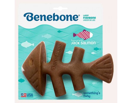 Игрушка крепкая для жевания Benebone Рыбная кость, со вкусом лосося – Large, для собак весом до 40 кг.