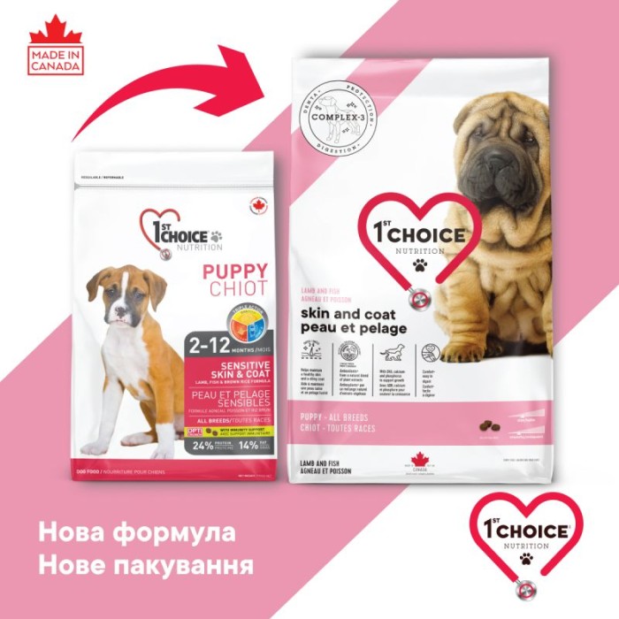 Сухой корм 1st Choice Puppy Skin and Coat, для щенков всех пород, ягненок и рыба, 11 кг