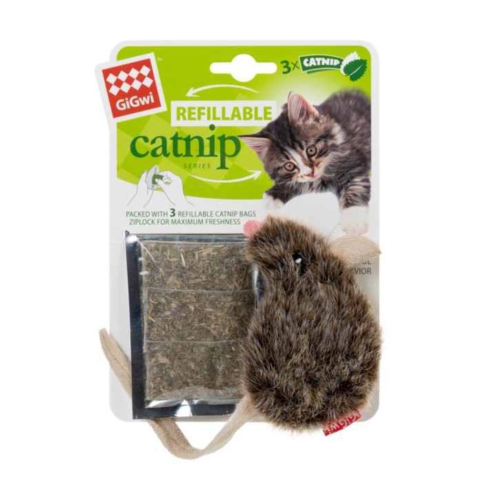 Іграшка для котів Мишка GiGwi Catnip, штучне хутро, котяча м'ята, 10 см