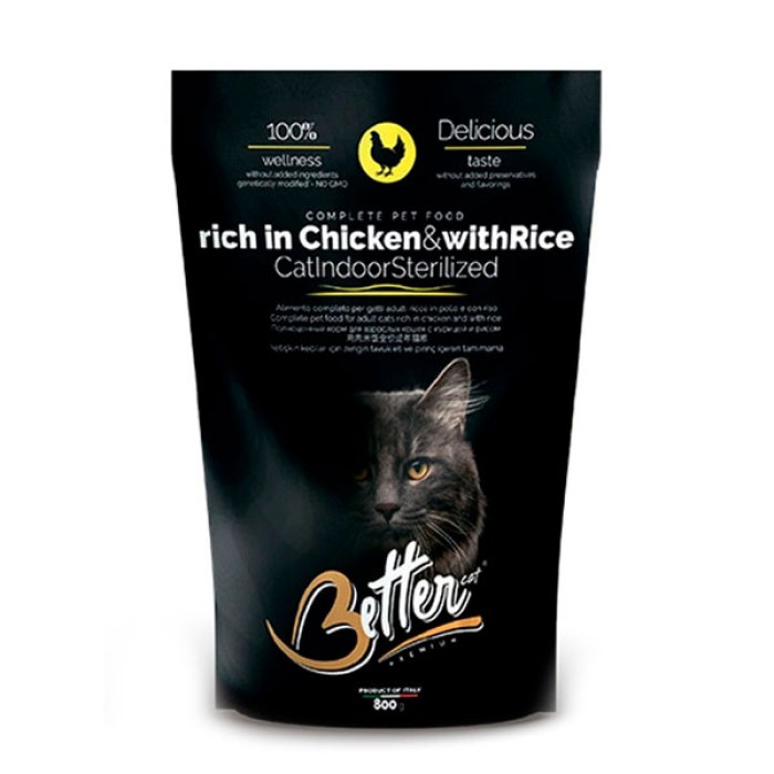 BETTER Adult Cat Indoor & Sterilised Chicken & Rice корм для стерилизованных кошек, с курицей, 800 г
