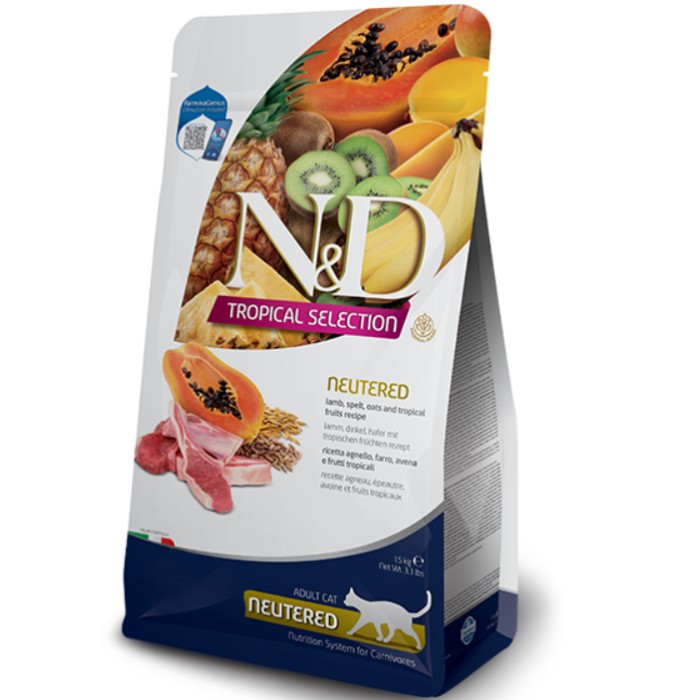 Сухой низкозерновой корм Farmina N&D TROPICAL SELECTION для стерилизованных кошек, с ягненком и фруктами, (42149) 10 кг
