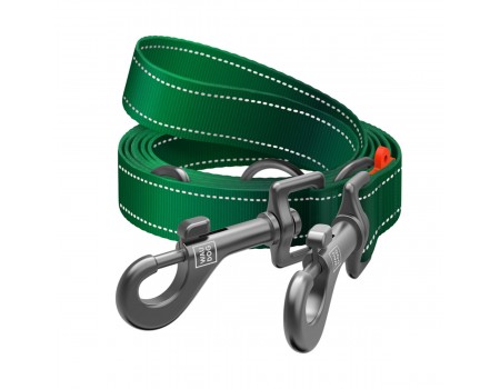 Поводок-перестежка для собак WAUDOG Nylon Mono, светоотражающий, М, Ш 20 мм, Д 300 см, зеленый