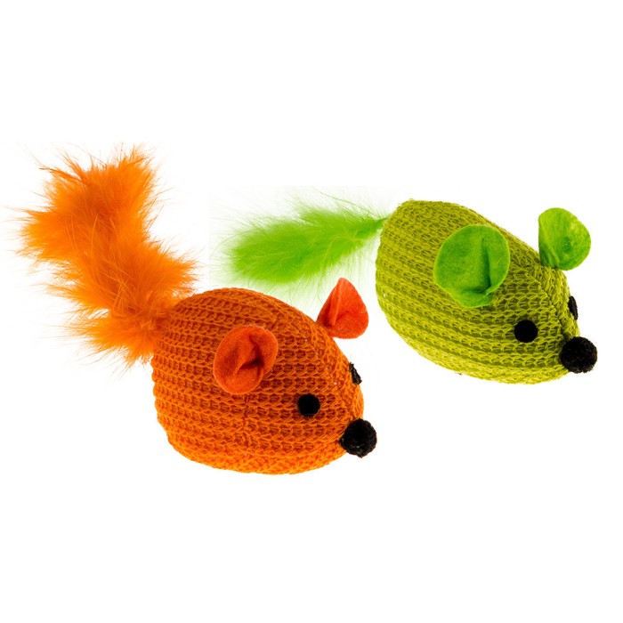 Ferplast PA 5414 MOUSE PLUMED (x2) Игрушка для кошек из полиэстра, с перьями, 14 x h 7,5 см