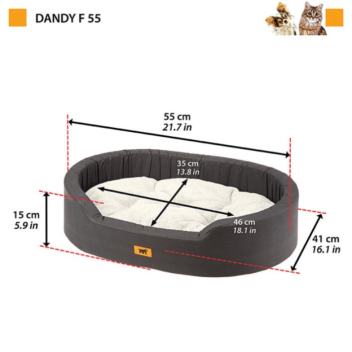 Ferplast DANDY 55 CUSH.HAIR BROWN-BEIGE Лежанка м'яке місце для котів та собак, 55х41х15 см