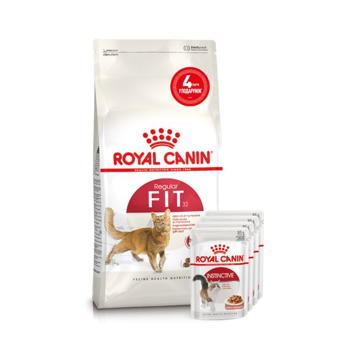 Акция // Сухой корм для взрослых кошек ROYAL CANIN FIT32 2кг + 4 пауча в подарок