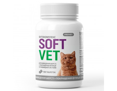 Фитокомплекс PROVET SOFTVET для выведения шерсти и улучшения функции мочевыводящей системы для кошек 100 таб