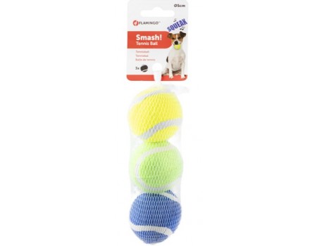 Flamingo Smash Tennis Ball ФЛАМИНГО СМЭШ теннисный мяч 5см с пищалкой, игрушка для собак, набор 3шт.