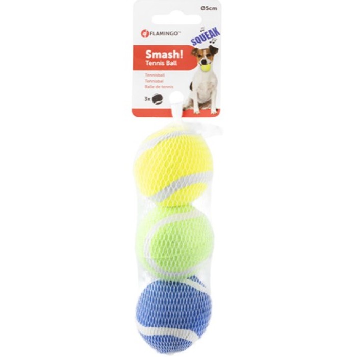Flamingo Smash Tennis Ball ФЛАМІНГО СМЕШ тенісний м'яч 5см з пищалкою, іграшка для собак, набір 3шт.