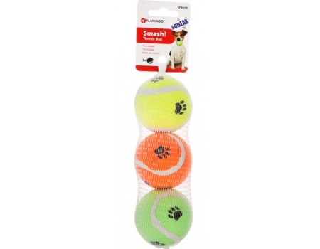 Flamingo Smash Tennis Ball ФЛАМИНГО СМЭШ теннисный мяч 6см с пищалкой, игрушка для собак, набор 3шт.