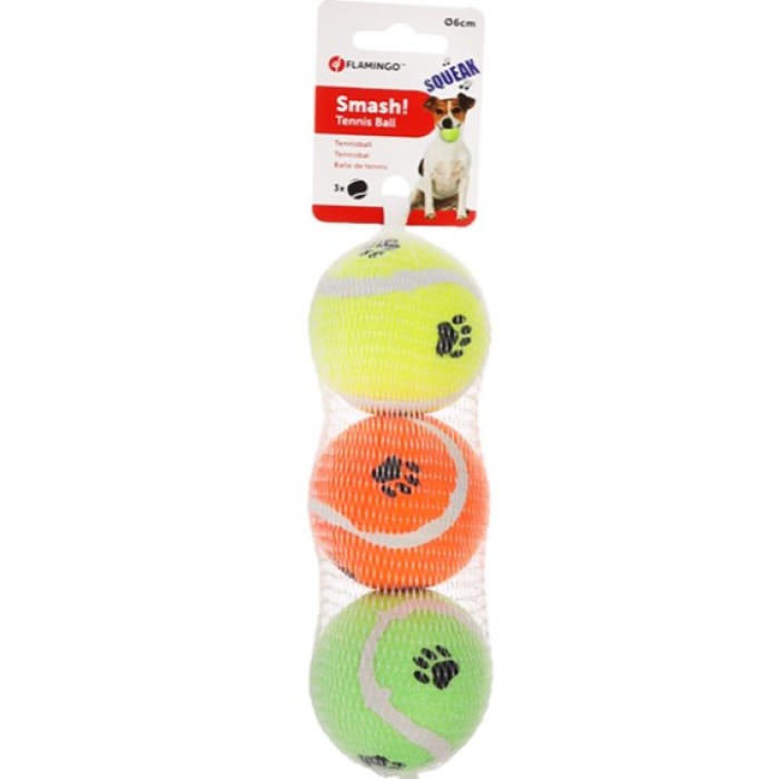 Flamingo Smash Tennis Ball ФЛАМІНГО СМЕШ тенісний м'яч 6см з пищалкою, іграшка для собак, набір 3шт.