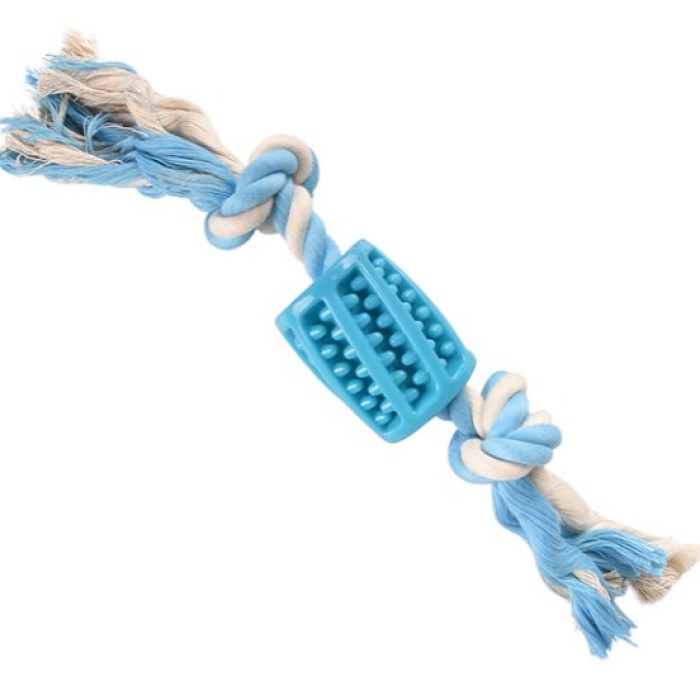 Flamingo Lindo Tube With Rope ФЛАМІНГО ЛІНДО ТРУБКА З КАНАТОМ іграшка для собак, 4,5х4,5х30 см, блакитний
