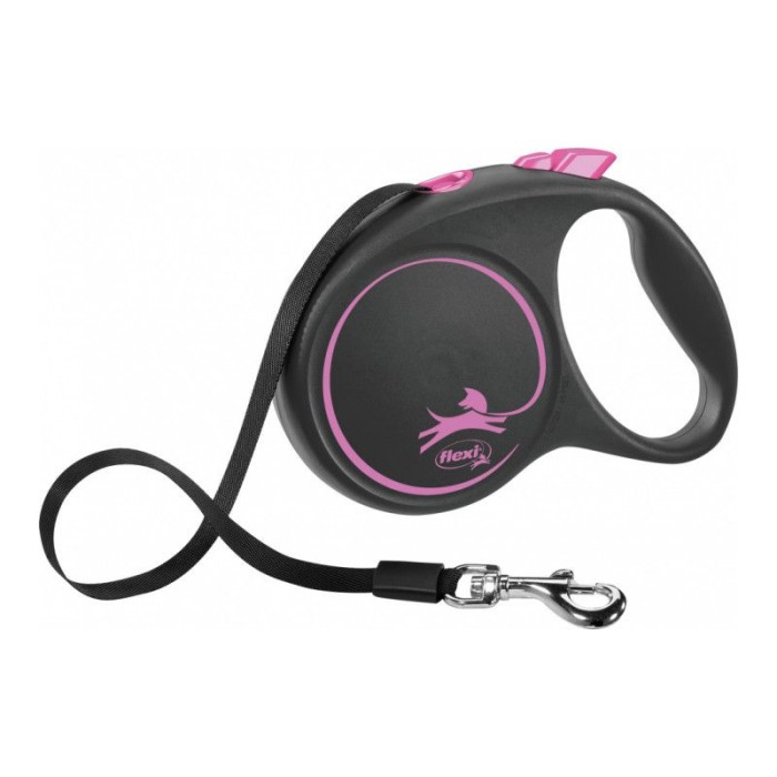 Поводок-Рулетка Flexi Black Desing S Лента  5м/до 15 кг, черно-розовый