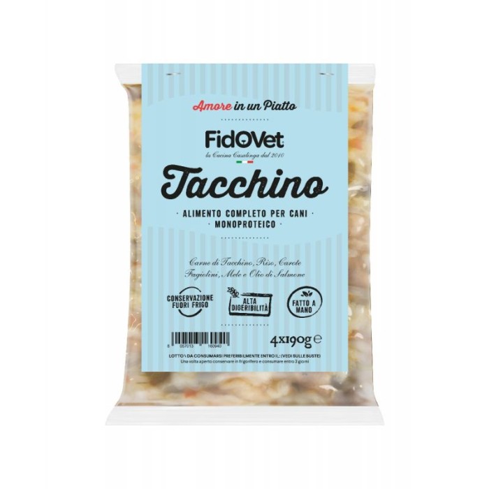 Вологий корм для собак Fidovet - Tacchino (Індичка), 190 г