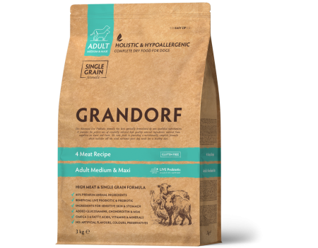 Grandorf DOG ADULT MEDIUM & MAXI 4 MEAT RECIPE - Грандорф Сухой корм для взрослых собак с пробиотиками 4 вида мяса 1кг