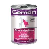 GEMON DOG Wet Chunks with Beef and Liver – Adult Medium консерви для середніх порід шматочки яловичини з печінкою, 415г