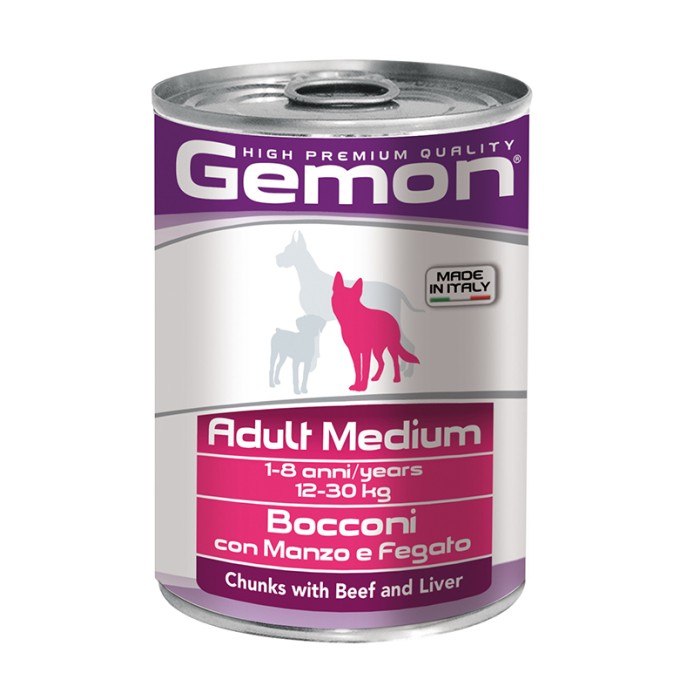 GEMON DOG Wet Chunks with Beef and Liver – Adult Medium консерви для середніх порід шматочки яловичини з печінкою, 415г