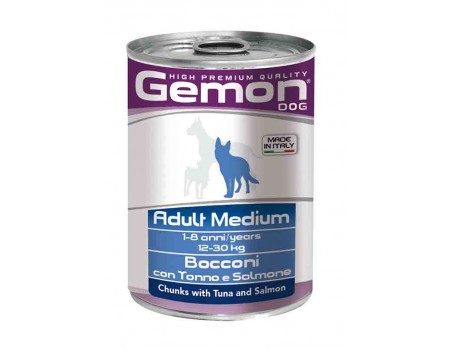  GEMON DOG Wet Chunks with Tuna and Salmon – Adult Medium  консервы для мелких пород кусочки тунца с лососем, 415г