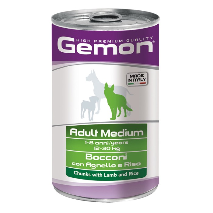 GEMON DOG Wet Chunks with Lamb and Rice – Adult Medium та консерви для середніх порід шматочки ягняти з рисом, 1.25 кг