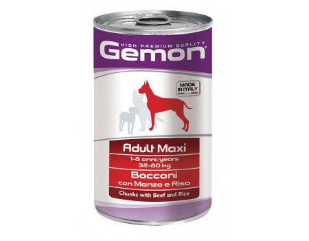 GEMON DOG Wet Chunks with Beef and Rice – Adult Maxi консерви для великих порід шматочки яловичина з рисом, 1.25 кг