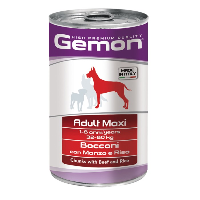  GEMON DOG Wet Chunks with Beef and Rice – Adult Maxi  консервы для крупных пород кусочки говядина с рисом, 1.25 кг