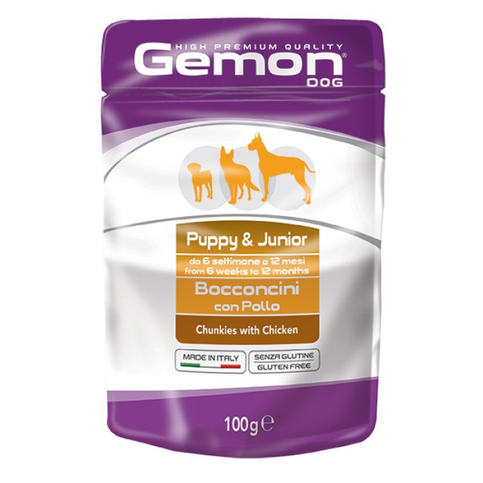 GEMON DOG Wet Chunkies with Chicken – Puppy & Junior павучі для цуценят шматочки курки, 100г
