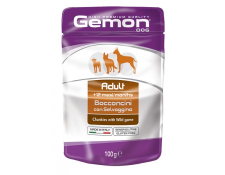 GEMON DOG Wet Chunkies with Wild Game – Adult паучі для собак шматочки дичини, 100г