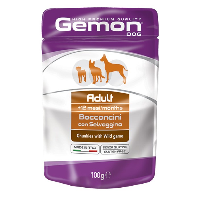  GEMON DOG  Wet Chunkies with Wild Game – Adult  паучи  для собак кусочки дичи, 100г