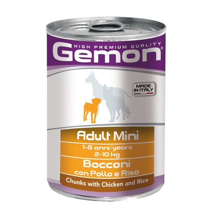  GEMON DOG WET Adult Mini Chunks with Chicken and Rice – консервы для мелких пород кусочки курицы с рисом, 415г