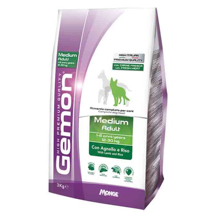 GEMON Medium Adult with Lamb and Rice полнорационный корм для взрослых собак средних пород на основе мяса ягненка и риса, 15 кг