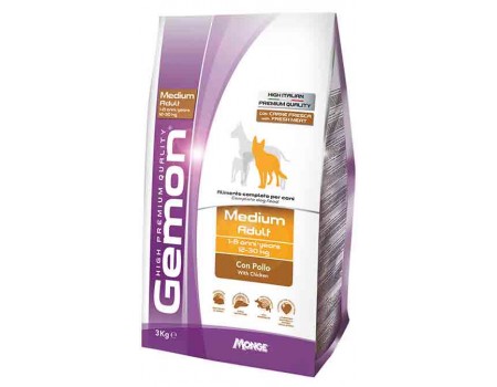 GEMON Medium Adult with chicken полнорационный корм для взрослых собак средних пород на основе мяса курицы, 3 кг