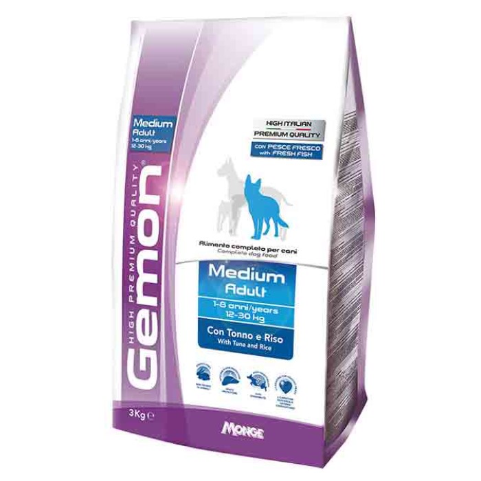 GEMON Medium Adult with tuna & rice полнорационный корм для взрослых собак средних пород на основе тунца и риса, 3 кг