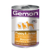  GEMON DOG Wet Puppy & Junior консервы для щенков кусочки курицы с индейкой, 415г