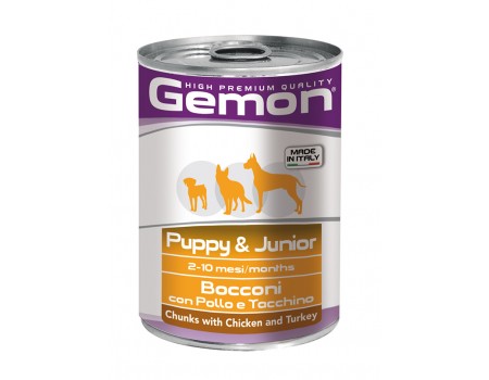 GEMON DOG Wet Puppy & Junior консерви для цуценят шматочки курки з індичкою, 415г