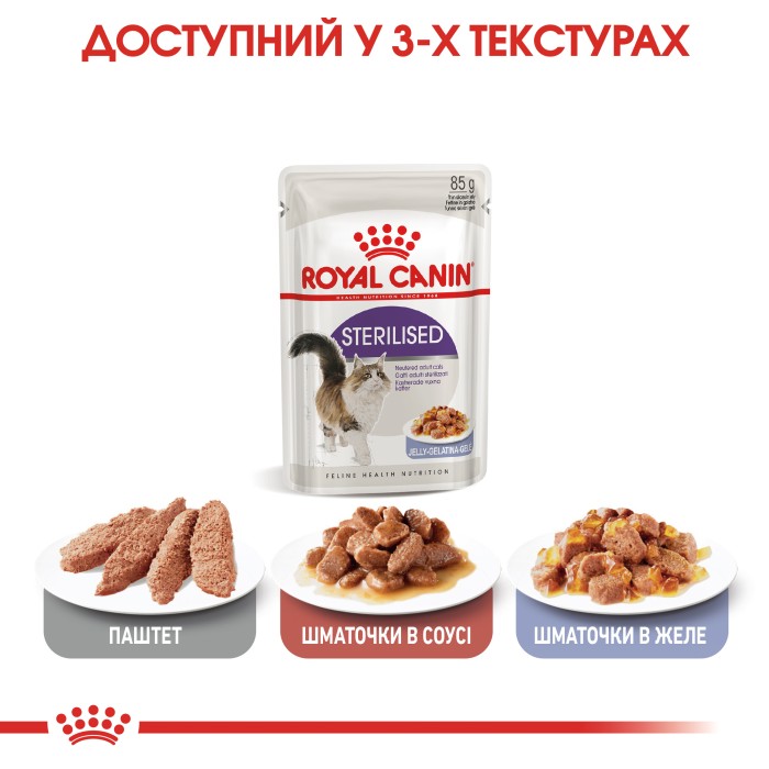 Вологий корм для дорослих стерилізованих котів ROYAL CANIN STERILISED IN JELLY 0.085 кг
