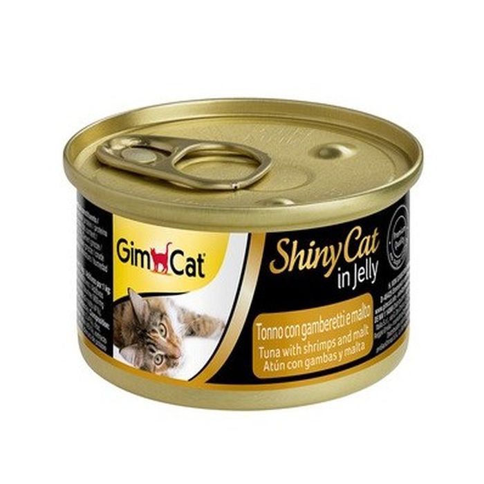 Консерви Gimpet Shiny Cat для кішок тунець, креветки та мальт 70г