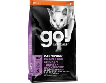 GO! SOLUTIONS CARNIVORE: FIT + FREE Grain Free Chicken, Turkey, Duck Recipe - Гоу! Сухий корм для котів з куркою, індичкою та качкою 7,2 кг