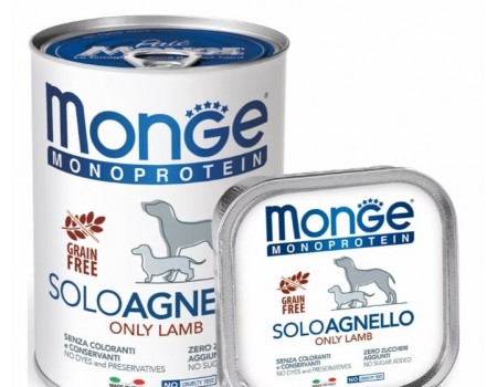 Monge Dog SOLO 100% ягненок,  монопротеиновое питание для взрослой собаки, Паштет с ягненком 150 г