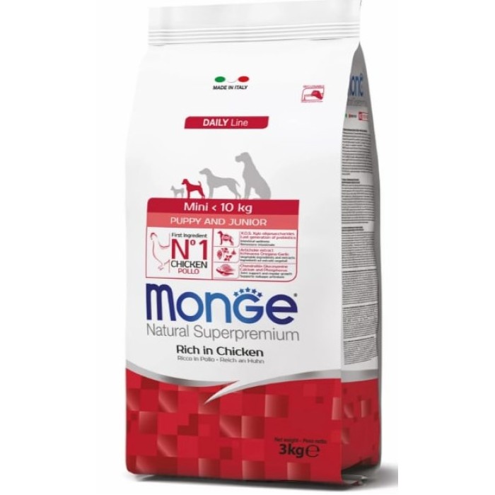 MONGE SUPER PREMIUM DOG MINI PUPPY & JUNIOR повноцінний збалансований раціон для цуценят дрібних порід, з куркою, 15 кг.