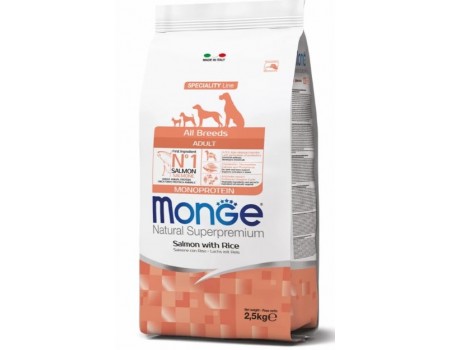 MONGE SPECIALITY LINE ALL BREEDS ADULT SALMONE AND RICE Корм із лососем та рисом для дорослих собак усіх порід, 2,5 кг