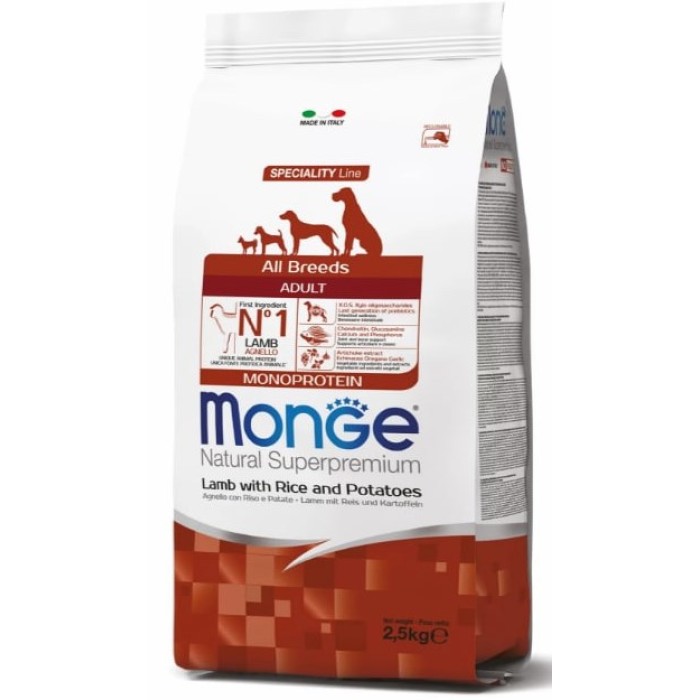 MONGE SPECIALITY LINE ALL BREEDS ADULT LAMB, RICE AND POTATOES  Корм с ягненком, рисом и картофелем для взрослых собак всех пород, 2.5 кг