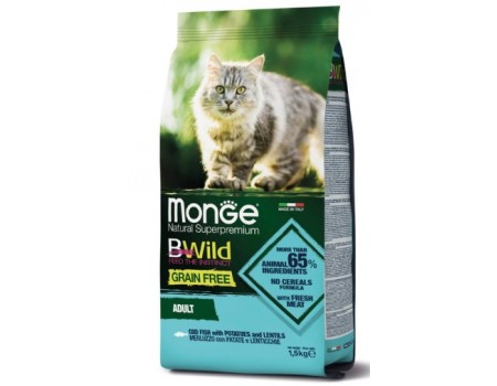 Monge Cat Bwild Gr.Free Adult with Salmon - корм Монже с лососем для взрослых котов, 1.5 кг