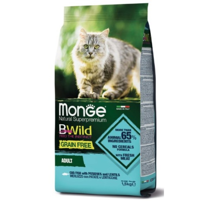 Monge Cat Bwild Gr.Free Adult with Salmon - корм Монже з лососем для дорослих котів, 1.5 кг