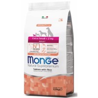 MONGE SUPERPREMIUM DOG EXTRA SMALL Adult лосось з рисом, полноценный сбалансированный рацион для взрослых собак миниатюрных пород, 2.5 кг