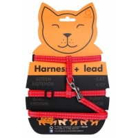 ШЛЕЯ "DOG EXTREME" НЕЙЛОНОВАЯ ДЛЯ КОТОВ С ПОВОДКОМ (ШИРИНА 10ММ, А:20-30СМ, В:25-40СМ, ДЛИНА 110СМ), КРАСНЫЙ