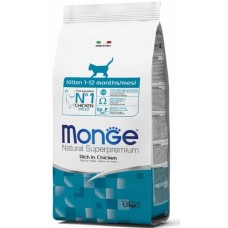 MONGE SUPER PREMIUM KITTEN полноценный сбалансированный рацион для котят в возрасте от 1 до 12 месяцев с курицей, 1,5 кг