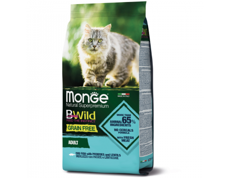 Monge Cat Bwild Gr.Free Adult with Cod Fish - корм Монже с треской для взрослых котов, 1.5 кг