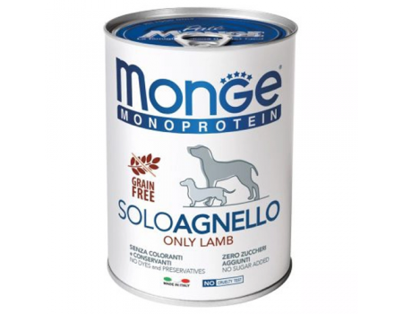 Monge Dog SOLO 100% ягненок,  монопротеиновое питание для взрослой собаки, Паштет с ягненком  400 г